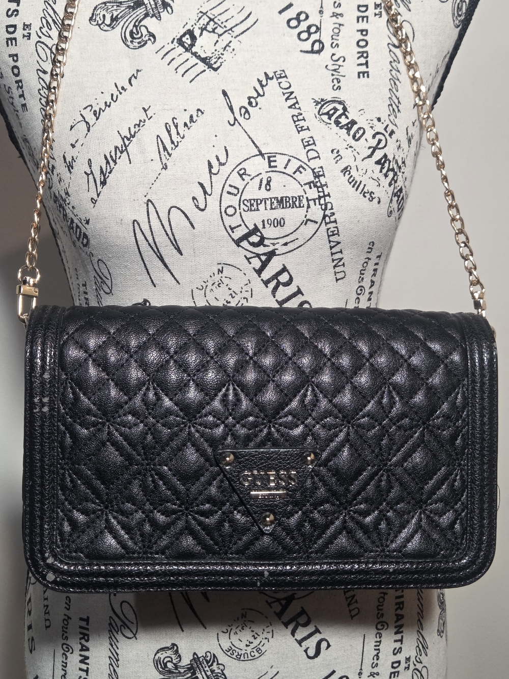 GUESS Quilted Black Chain Crossbody Shoulder Bag